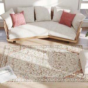 Tappeto Lavabile in Lavatrice 4x6 Antiscivolo con Stampa Floreale Classica, Colore Marrone Misto per Soggiorno e Camera da Letto - Product Image 1