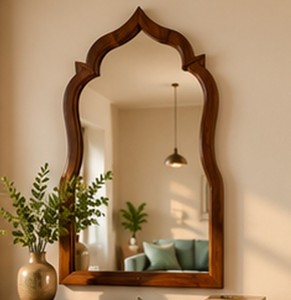 Modern Handmade Wavy Wooden Floor <b>Mirror</b> Metal Framed Vanity Decorative <b>Wall</b> <b>Mirror</b> <b>for</b> Living Room Bathroom <b>Bedroom</b> - Product Image 1