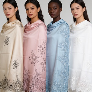 Silk Chanderi <b>Lace</b> Work Shawls  - Product Image 6