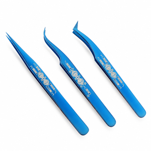 Juego de Pinzas para Pestañas de Acero Inoxidable Azul, Puntas de Precisión para Aplicación de Extensiones de Pestañas, Diseño de Superficie Lisa - Product Image 3