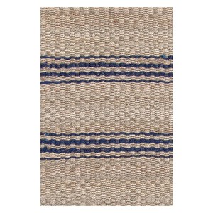 Tapis d'intérieur en jute naturel rayé, tissage plat, style oriental, rectangulaire, pour salon, à poils ras, avec accents bleus, écologique, idéal pour l'exercice - Product Image 1