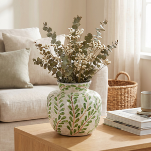 Jarrón Decorativo con Incrustaciones de Conchas Botánicas, Patrón de Hojas Verdes en Mosaico, Maceta de Lujo Hecha a Mano, Ecológica, con Madreperla, Moderna - Product Image 3