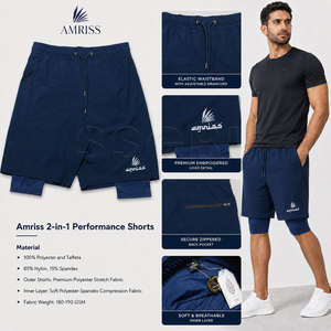 Shorts de sport modestes 2-en-1 pour hommes avec logo personnalisé, poches zippées, vente en gros directe d'usine, fournisseur BD - Product Image 4
