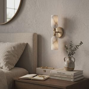 Modern Marble Wall Sconce With Brass Accents Geometric Design Indoor Lighting Living Room Decor Minimalist Home Decor - Product Image 4