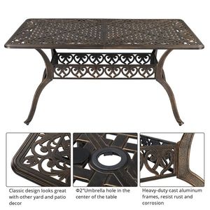 Tavolo da Giardino in Mosaico di Alluminio Pressofuso Bronzato da 59 Pollici Senza Sedie - Product Image 4