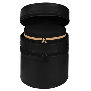 Premium Handmade Heavy Duty Black Imitation Leather Fez <b>Hat</b> Carry Case Double Layer Zipper Storage <b>Box</b> with Custom Embroidery - Product Image 3