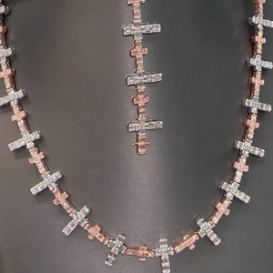 Rose Gold Plated Moissanite Cross <b>Statement</b> <b>Necklace</b> Baguette Cut Channel Setting Religious Unisex Everyday Wear - Product Image 2