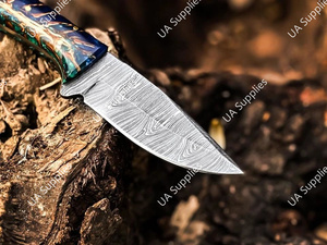 มีด EDC ใบมีดเหล็กดามัสกัสคมกริบ ด้ามจับรูปทรงกรวยสน จับถนัดมือ ขนาด 8 นิ้ว ขายดี - Product Image 6