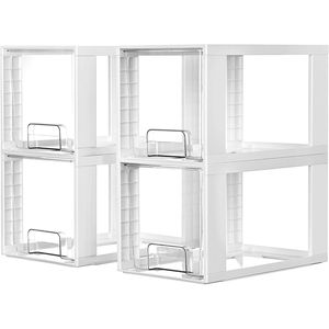 4 Pack White Acrylic <b>Storage</b> <b>Drawers</b> Large Stackable Undersink Organizers for Bathroom Closet Easy Assembly <b>Plastic</b> B - Product Image 1
