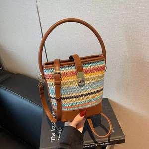 Nouveau Sac à Bandoulière Femme en Paille Tricotée Style Vintage avec Fermeture Éclair, Coloré, Idéal pour le Quotidien, les Vacances, les Rendez-vous et les Voyages - Product Image 1