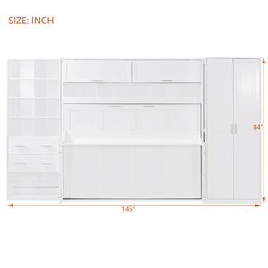 Letto Murphy bianco Full-Size con cassetti armadio mensole letto a muro con pratiche soluzioni di archiviazione - Product Image 5
