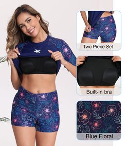 <b>Women's</b> Sporty Two-Piece Swimsuit Short Sleeve Rash Guard Top and Athletic Bikini Bottoms Rash Guard - Product Image 4