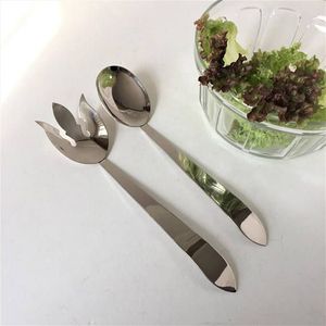 Cuchara y tenedor para ensalada de metal con textura plateada de alta calidad para mesa de comedor rústica y decoración de casa de campo. - Product Image 6
