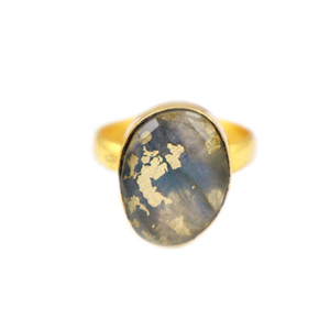 Statement Style Gold Foil Doublet Grey Moonstone Fancy Shape 18K Gold Plated Ring <b>Brass</b> Jewelry For Women Rings Wholesale Bulk - Product Image 1