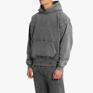 Sudadera con Capucha Gris Lavada para Hombre, Estilo Vintage, Informal, para Invierno, de Algodón Suave - Product Image 3