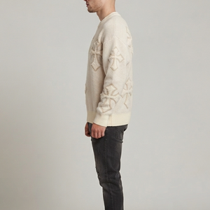 Pull en laine tricoté torsadé décontracté pour homme, personnalisé OEM, avec broderie chenille standard pour l'hiver, col rond, qualité supérieure, fourniture ODM - Product Image 3