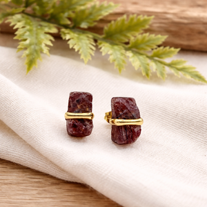Raw Garnet <b>Stud</b> <b>Earring</b> Center Bezel <b>Set</b> Handmade Natural Gemstone January Birthstone Jewelry Gift for Women - Product Image 3