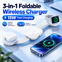 Chargeur sans fil magnétique 3 en 1 pliable 15W, ultra fin, portable, compatible Qi