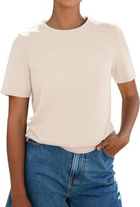 Women's <b>White</b> V-Neck Short Sleeve <b>Crop</b> <b>Top</b> Regular Fit Knitted Cotton Casual Solid Color Breathable Eco-Friendly Quick Canvas - Product Image 2