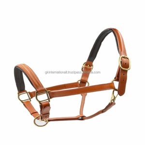 Strong Durable Tan Brown Heavy Duty Leather Horse <b>Halter</b> with Comfortable padding and solid adjustable brass hardware - Product Image 1