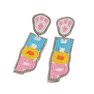 Pastel Easter Beaded Earrings for Women Patriotic Orange White Blue Colour for Wedding or <b>Memorial</b> Day - Product Image 1