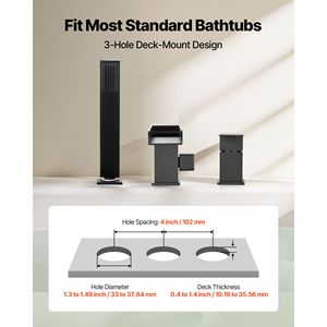 Rubinetto per vasca da bagno stile Romano con cascata a 3 fori e soffione doccia a 1 maniglia per ville - Product Image 3
