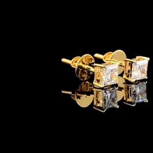 Pendientes de Diamantes Cultivados en Laboratorio con Corte Princesa de 0.50ct, Oro de 14K, Joyería Minimalista para Compromiso, Boda y Uso Diario, Regalo para Mujer - Product Image 3