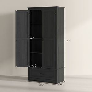 Armadio dispensa da cucina stile farmhouse nero alto 175 cm con 2 ante, cassetto e ripiani regolabili per sala da pranzo - Product Image 3