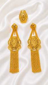 Women's 24K Gold Plated Diamond Tassel <b>Earring</b> and Ring Set Ethnic Wedding Gift Party Jewelry Brass Fashion - Product Image 6