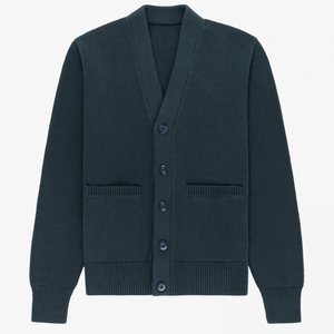 Men's <b>Green</b> Solid Color Woven Button-Up University collage and <b>school</b> Sweater V Neck Long Sleeve Standard Thickness No - Product Image 5