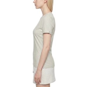 Camiseta Básica de Algodón para Mujer, Cuello Redondo, Corte Ajustado, Color Gris Jaspeado, Manga Corta, Venta al Por Mayor - Product Image 4