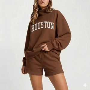 Conjunto de pantalones cortos con cuello simulado Grace Winter para mujer, conjunto a juego, ropa cómoda, suave, cálida, relajada, elegante, para uso diario. - Product Image 1