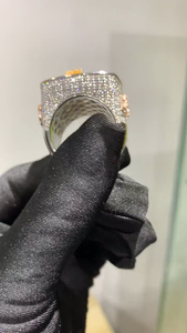 925 <b>Silver</b> Lab Grown Diamond Rooster Signet <b>Ring</b> Baguette Halo Statement <b>Mens</b> Wide Band <b>Ring</b> - Product Image 5
