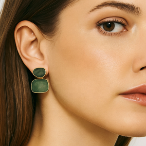 Boucles d'oreilles pendantes à double pierre faites à la main brut vert fraise Quartz pierre de naissance pierre précieuse léger mode bijoux - Product Image 2