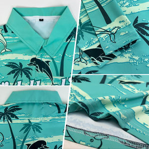 Chemises à poches ajustées en polaire polyester à séchage rapide, motif 3D personnalisé noir et vert, style estival, feuilles de palmier tropicales Hawaï - Product Image 6