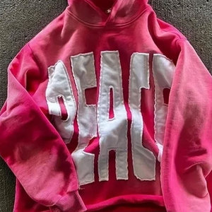 Sudadera Corta Oversize Rosa con Aplique de Letras Blancas en la Parte Delantera, Manga Regular, Felpa, Unisex, para Otoño - Product Image 6
