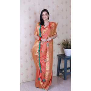 Sari en soie douce couleur pêche Elite Weaves avec robe de bal tissée Zari Kamdhenu Weaves 650g - Product Image 4