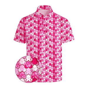 Wunjqen Men's Breast Cancer Awareness Golf <b>Shirts</b> <b>Funny</b> Design Pink Letter Pattern Knitted Short Sleeve 100% Polyester Quick Dry - Product Image 1