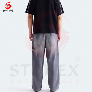 Jean en denim gris clair délavé pour homme, coupe large, en coton premium, coupe décontractée, jambe droite, style streetwear décontracté, jean baggy - Product Image 3