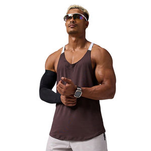 Men's <b>Brown</b> Sleeveless Knitted Tank Top O-Neck Solid Color Quick Dry Sporty Workout Wear Custom Tank Tops Manufacturer - Product Image 6