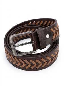 Cinturón de Cuero Trenzado a Mano para Hombre, Color Marrón, con Hebilla de Latón Antiguo, Estilo Occidental Informal Vintage - Product Image 4