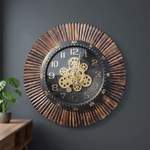 Vintage Art Deco Wooden Wall Clock Quartz Movement <b>Battery</b> <b>Operated</b> - Product Image 2