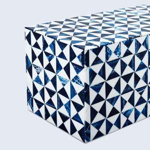 <b>Ceramic</b> Storage Box Blue White Geometric Pattern Rectangular Jewelry Organizer 0-1L Multi Use - Product Image 3