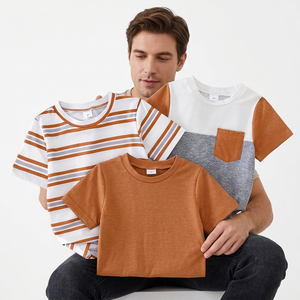 T-shirt décontracté unisexe pour bébé à manches courtes, blanc, gris, orange, avec poche, col rond, hauts d'été 100 % coton, couleur unie, écologique - Product Image 4