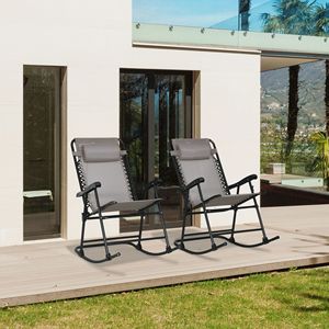 Set di 2 sedie a dondolo pieghevoli grigie da esterno con poggiatesta per patio, giardino, terrazza, cortile - Product Image 2