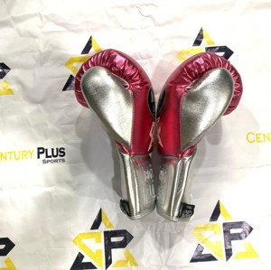 ถุงมือชกมวยหนังวัวแท้สีชมพูเมทัลลิกและสีเงินแบบผูกเชือก ผลิตตามสั่ง OEM รุ่น CP-BG-275 ไม่มีลาย "Boxing"  ไม่มีลาย "Life" สำหรับฝึกซ้อม - Product Image 2