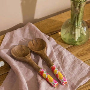 Ensemble de couverts de service en bois pour salade avec manche imprimé émaillé pour table à manger - Product Image 2