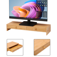 Support d'ordinateur en bambou 3 en 1 support de moniteur avec 2 tiroirs 1 module de charge sans fil et 4 ports USB