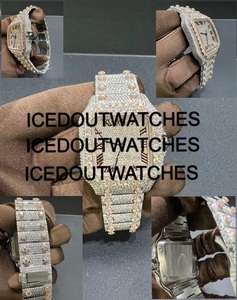 Montre-bracelet pour homme avec boîtier carré personnalisé en acier inoxydable et bracelet en moissanite, mouvement à quartz, résistance à l'eau 10 bars - Product Image 3