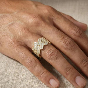 Baguette and Round Cut Moissanite Diamond Cuban Link Chain <b>Ring</b> for Men Engagement Iced Wedding Band <b>925</b> Sterling <b>Silver</b> Jewelry - Product Image 2